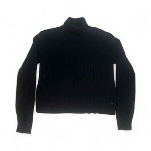 Aritzia TNA Black Wool Blend Cable knit Turtleneck Sweater sz L Soft and cozy